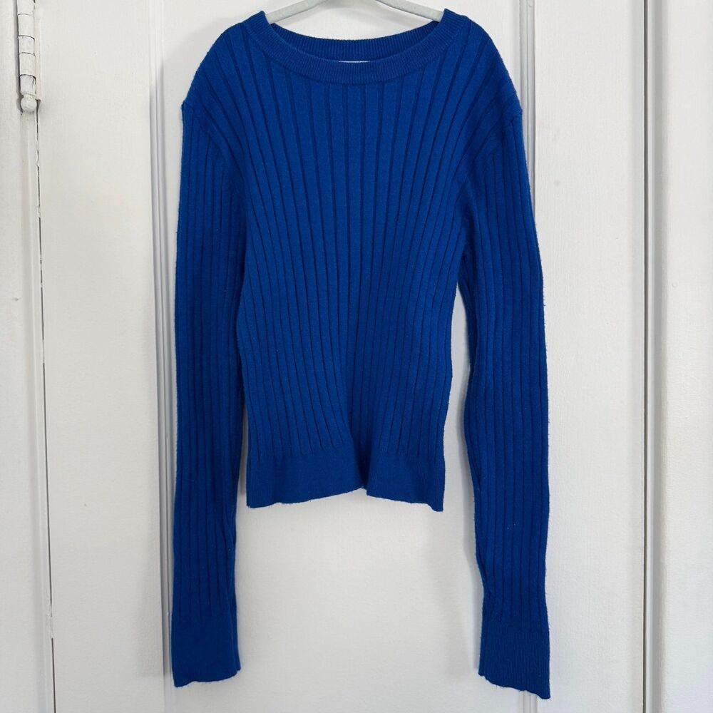 ZARA Ribbed Knit Pullover Sweater Blue Crew Neck Long Sleeve Size Girls13-14/164